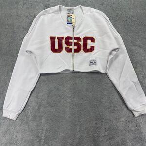 White USC Cropped Zip-Up Sweatshirt